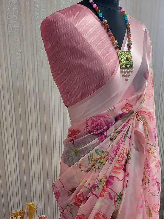 Sareemall Light Pink Satin Patta Women Saree