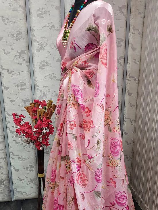 Sareemall Light Pink Satin Patta Women Saree