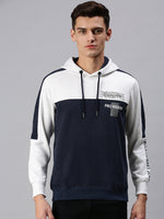 Men Hooded Colourblocked White Sweatshirt-PRFL1031-Whiteblue