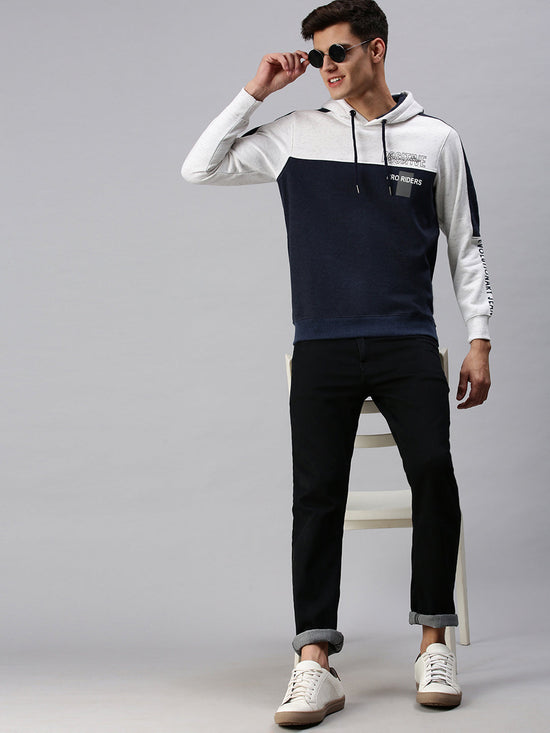 Men Hooded Colourblocked White Sweatshirt-PRFL1031-Whiteblue