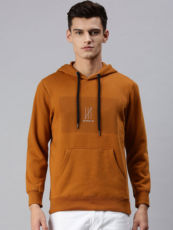 Men Hooded Solid Yellow Sweatshirt-PRFL1033-Mustard