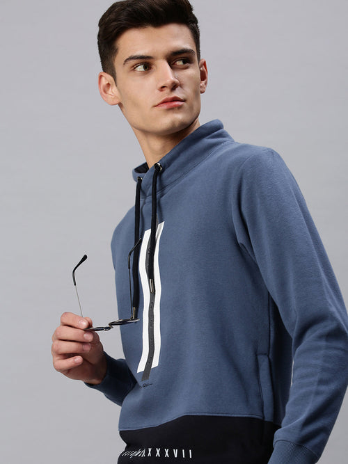 Men Hooded Solid Blue Sweatshirt-PRFL1036-Blue