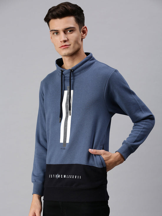 Men Hooded Solid Blue Sweatshirt-PRFL1036-Blue