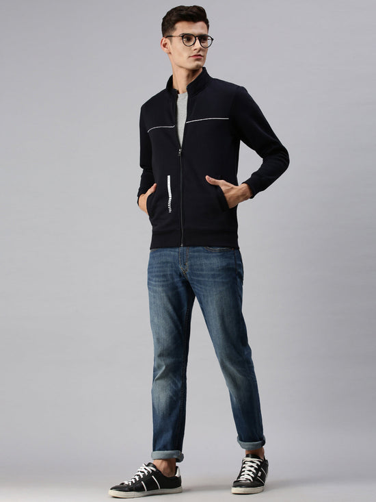 Men Solid Blue Sweatshirt-PRFL1041-Navy