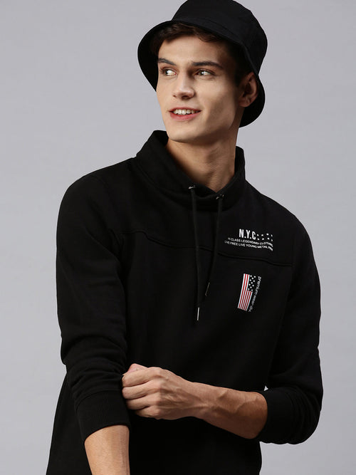 Men Hooded Solid Black Sweatshirt-PRFL1046-Black