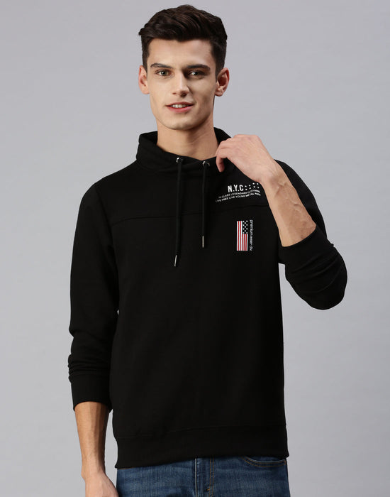 Men Hooded Solid Black Sweatshirt-PRFL1046-Black