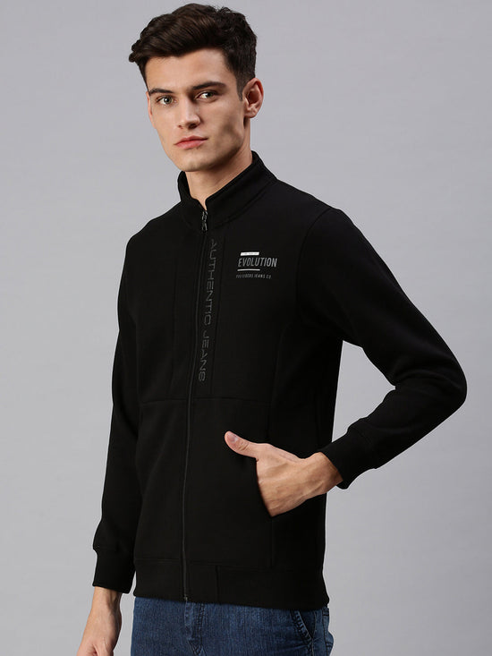 Men Solid Black Sweatshirt-PRFL1056-Black