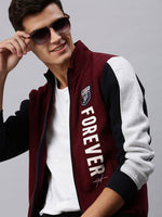 Men Mandarin Collar Printed Maroon Sweatshirt-PRFL1057-Maroon