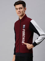 Men Mandarin Collar Printed Maroon Sweatshirt-PRFL1057-Maroon