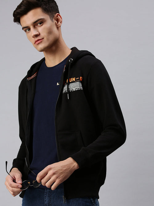 Men Hooded Solid Black Sweatshirt-PRFL1063-Black