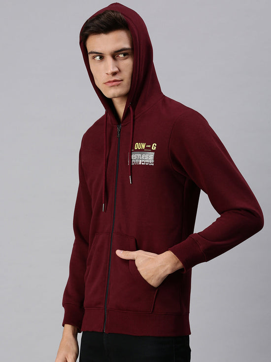 Men Hooded Solid Maroon Sweatshirt-PRFL1063-Maroon