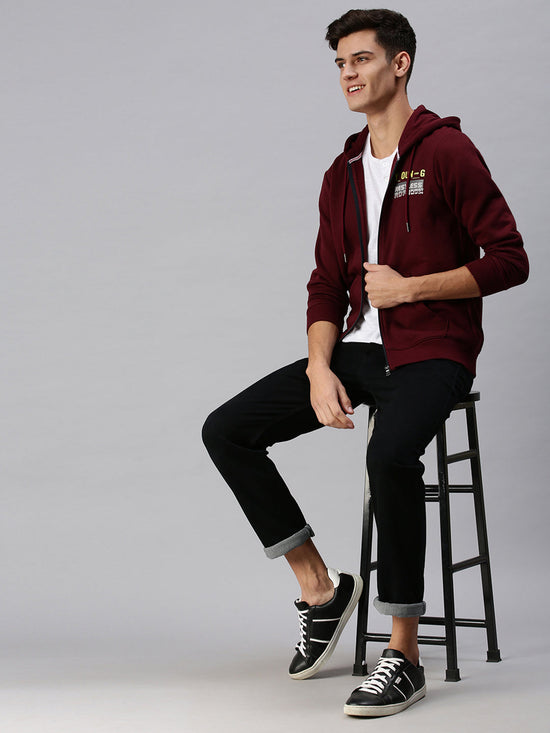 Men Hooded Solid Maroon Sweatshirt-PRFL1063-Maroon