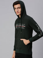 Men Hooded Graphic Print Olive Sweatshirt-PRFL1064-Darkgreen