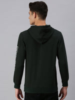 Men Hooded Graphic Print Olive Sweatshirt-PRFL1064-Darkgreen