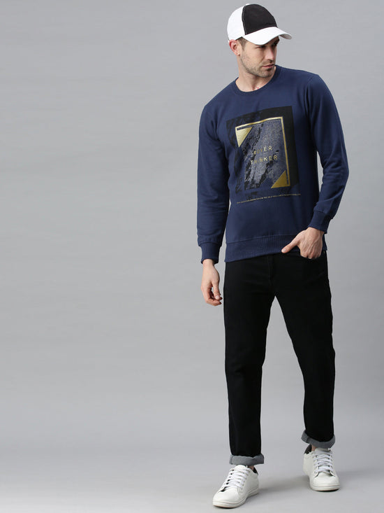 Men Graphic Navy Blue Sweatshirt-PRFL1102A-Navy