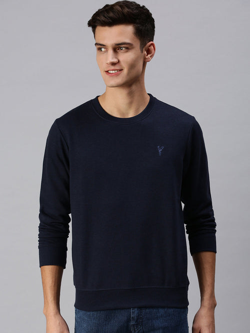 Men Solid Blue Sweatshirt-PRFL1103-Navy