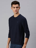 Men Solid Blue Sweatshirt-PRFL1103-Navy