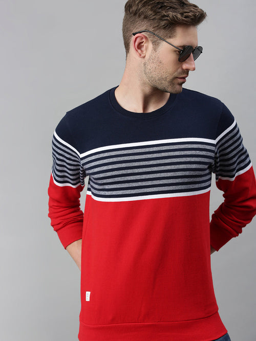 Men Striped Red Sweatshirt-PRFL1107-Rednavy