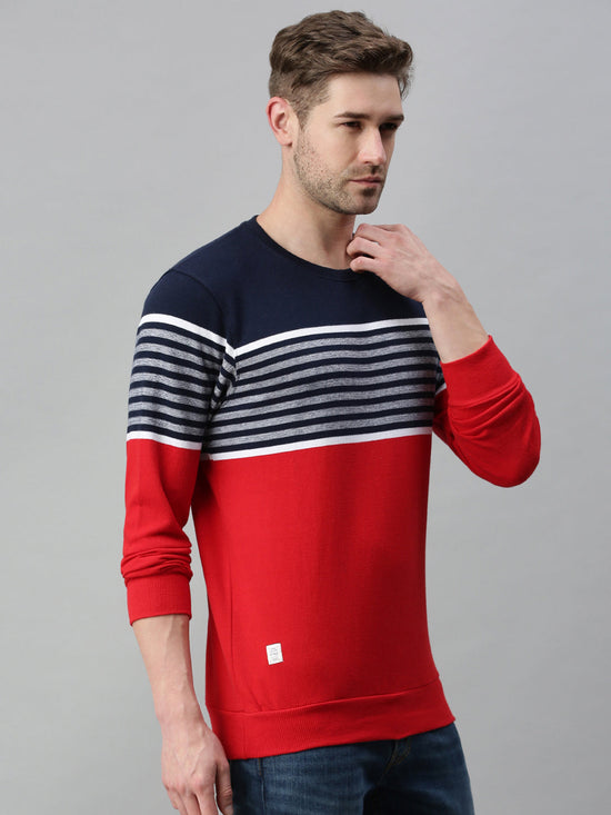 Men Striped Red Sweatshirt-PRFL1107-Rednavy