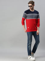 Men Striped Red Sweatshirt-PRFL1107-Rednavy