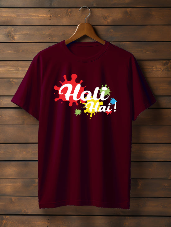 Holi Maroon Printed Round Neck T-shirt