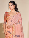 Saree Mall Women's Cotton Blend Peach Woven Design Designer Saree With Blouse Piece-PRISA135902