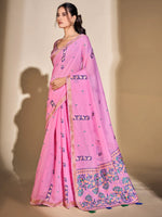 Saree Mall Women's Cotton Blend Pink Woven Design Designer Saree With Blouse Piece-PRISA135904