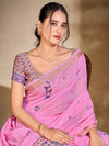 Saree Mall Women's Cotton Blend Pink Woven Design Designer Saree With Blouse Piece-PRISA135904