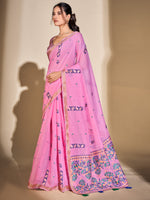 Saree Mall Women's Cotton Blend Pink Woven Design Designer Saree With Blouse Piece-PRISA135904