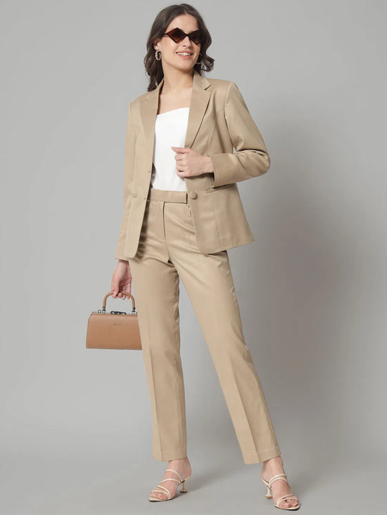 Beige Poly Viscose Pant Suit