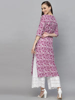 Women's Purple Printed Cotton Slub Straight Kurta