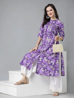 Women's Printed Rayon A-Line Kurta-PURPLESHARK36