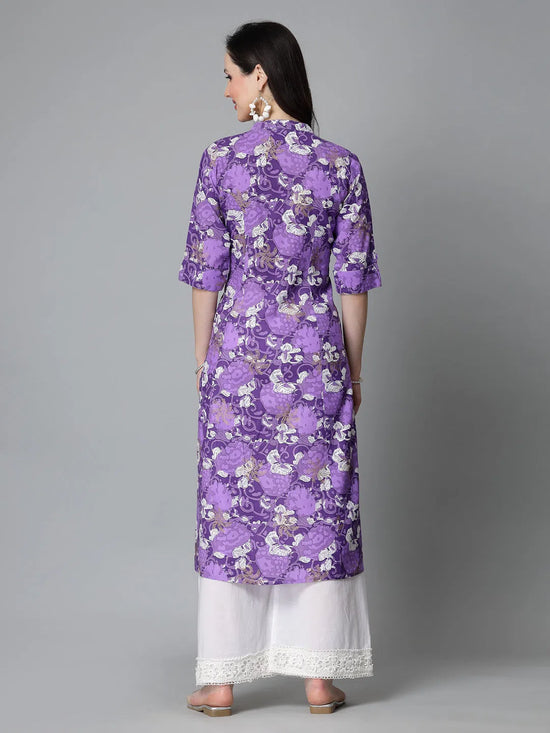 Women's Printed Rayon A-Line Kurta-PURPLESHARK36