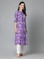 Women's Printed Rayon A-Line Kurta-PURPLESHARK36