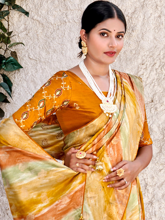 Saree Mall Women's  Blend Yellow Woven Design Designer Saree With Blouse Piece-PVITRA5020