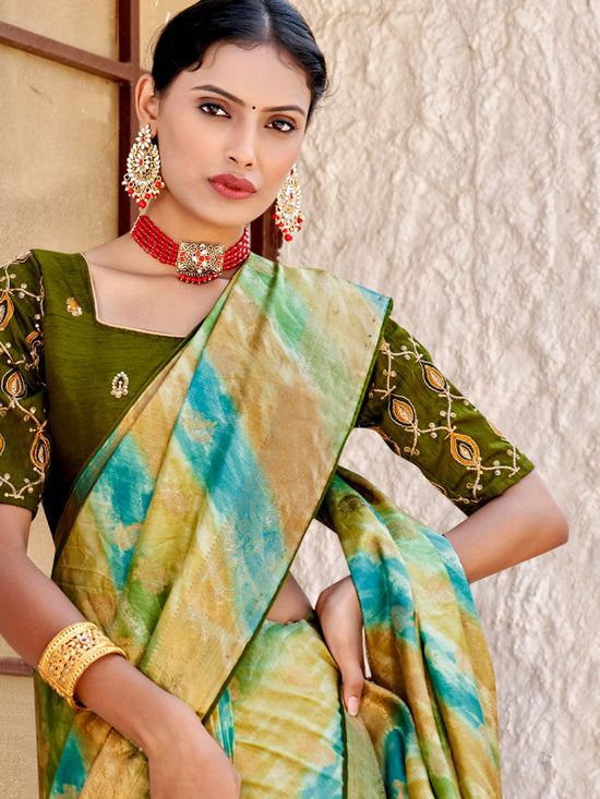 Saree Mall Women's  Blend Light Green Woven Design Designer Saree With Blouse Piece-PVITRA5022