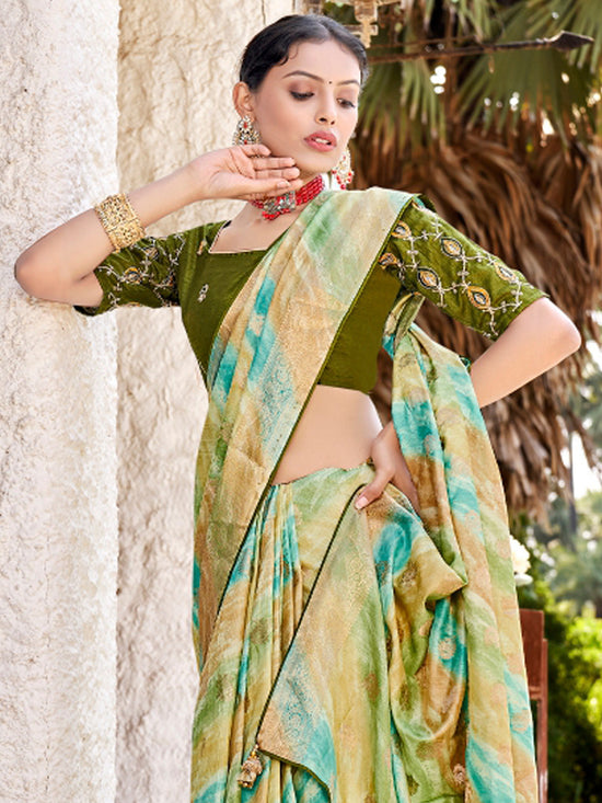 Saree Mall Women's  Blend Light Green Woven Design Designer Saree With Blouse Piece-PVITRA5022