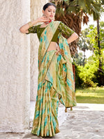 Saree Mall Women's  Blend Light Green Woven Design Designer Saree With Blouse Piece-PVITRA5022