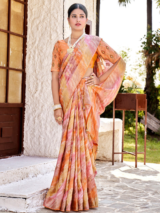 Saree Mall Women's  Blend Orange Woven Design Designer Saree With Blouse Piece-PVITRA5023