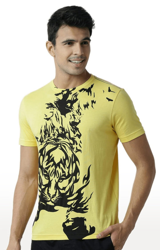 Huetrap Yellow Mens Short Sleeve Graphic Printed Tshirt-HT15MKGRAYLW00001