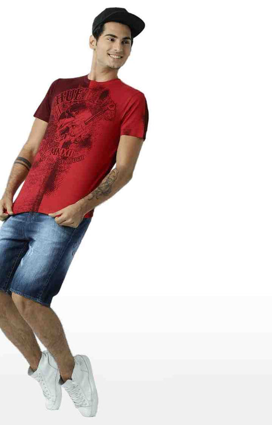 Huetrap Red Mens Short Sleeve Graphic Printed Tshirt-HT16MKGRARED00400