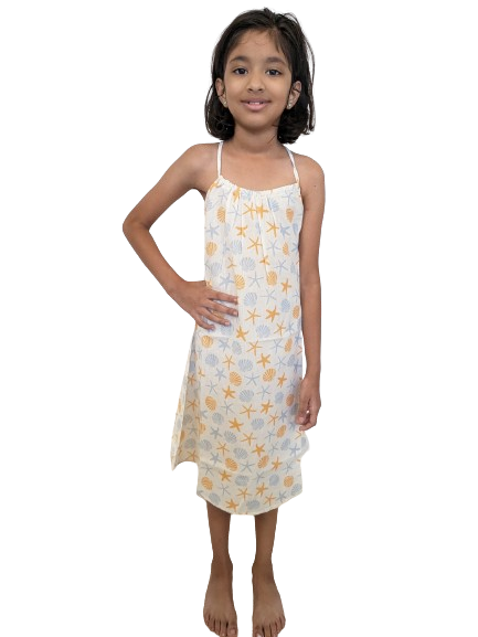 Girls A-Line Dress with Starfish and Shell Print