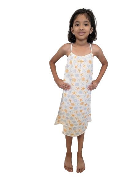 Girls A-Line Dress with Starfish and Shell Print