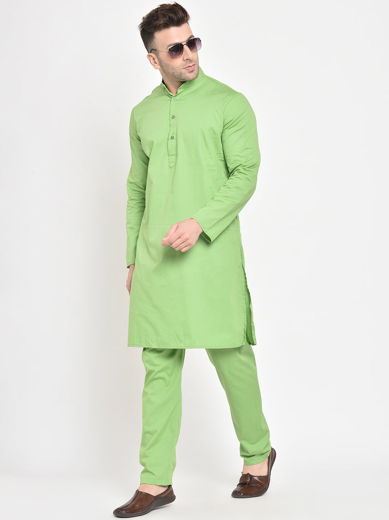 Hangup Men Standard Solid Men's Indian Wear-Parrot_Cotton_LongKurta