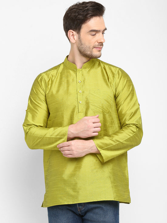 Hangup Men Standard Solid Men's Indian Wear-Parrot_Dupion_ShortKurta