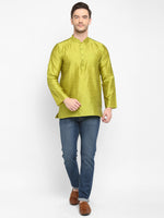 Hangup Men Standard Solid Men's Indian Wear-Parrot_Dupion_ShortKurta