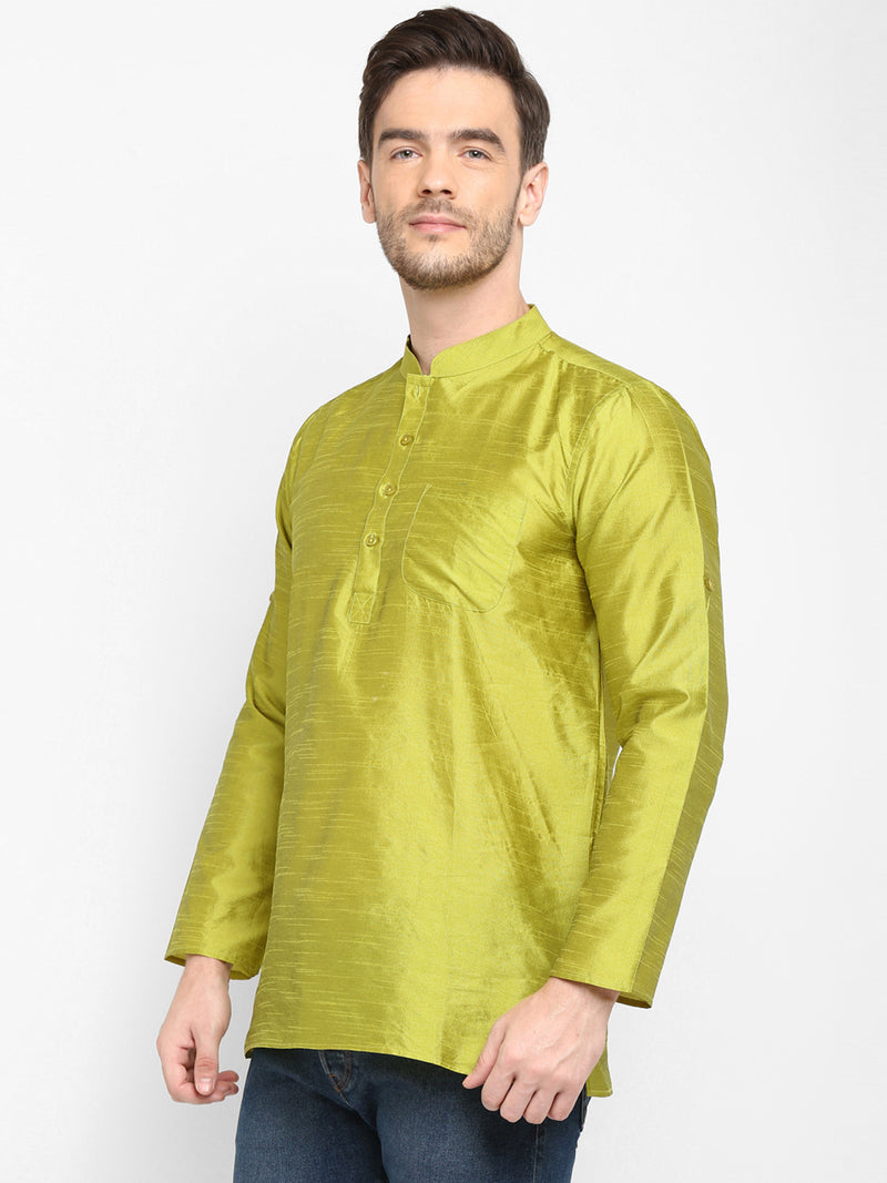 Hangup Men Standard Solid Men's Indian Wear-Parrot_Dupion_ShortKurta