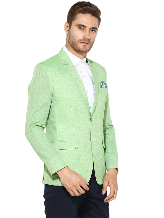 Hangup Men Standard Solid Men Formalwear-ParrotLinenBlazer