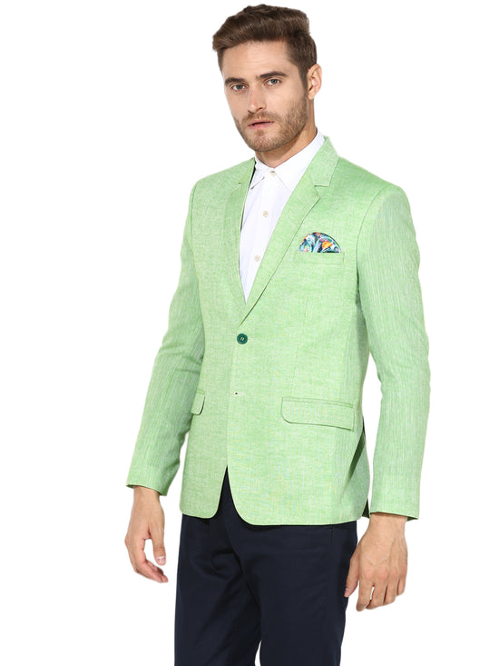 Hangup Men Standard Solid Men Formalwear-ParrotLinenBlazer