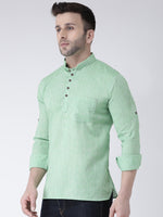 Hangup Men Slim Solid Men's Indian Wear-ParrotShortKurta